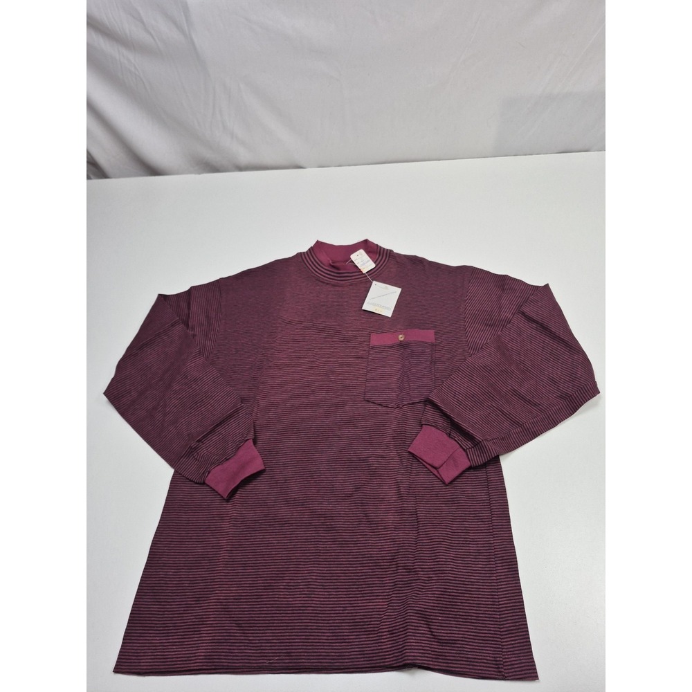 VTG J.J. Cochran Shirt Mens Small Red Mock Neck Long Sleeve Pocket Tee Made USA